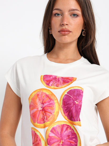Grapefruit Print Cap Sleeve T-Shirt