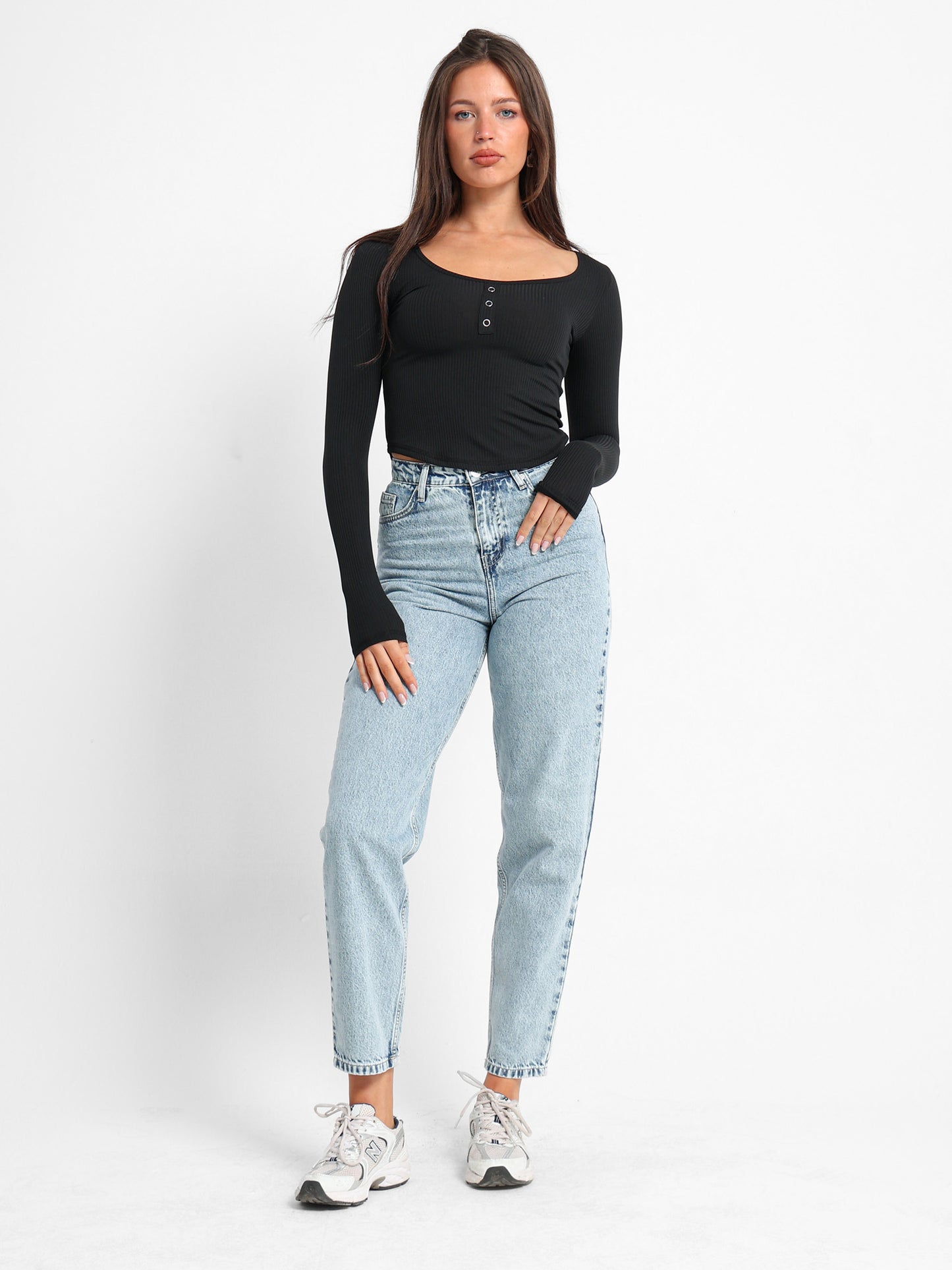 Front Button Ribbed Top
