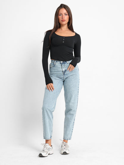 Front Button Ribbed Top