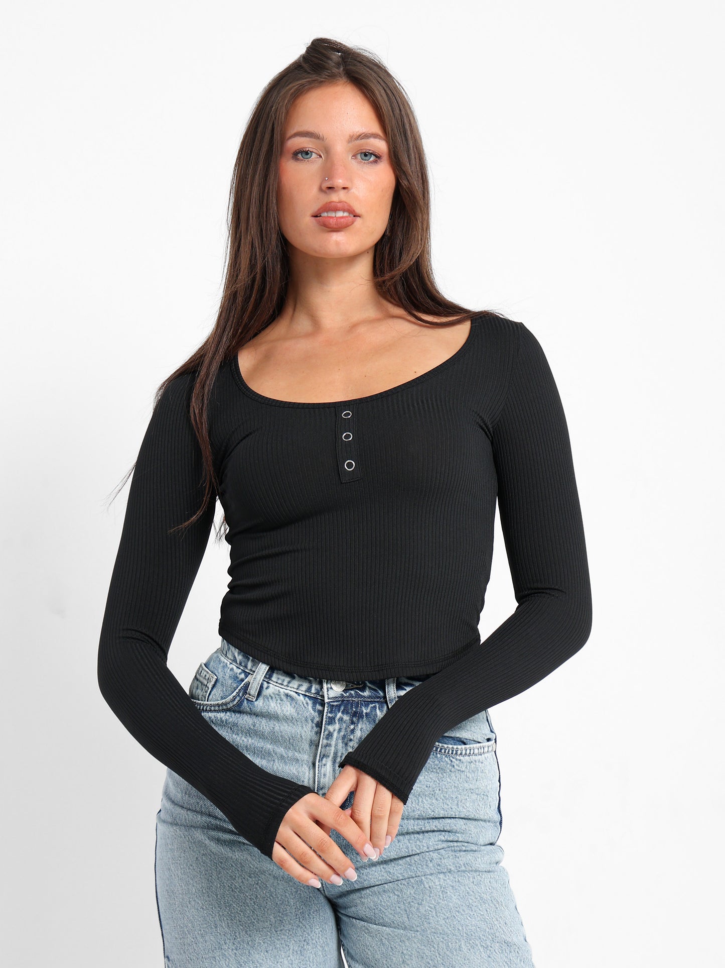 Front Button Ribbed Top