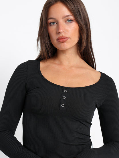 Front Button Ribbed Top