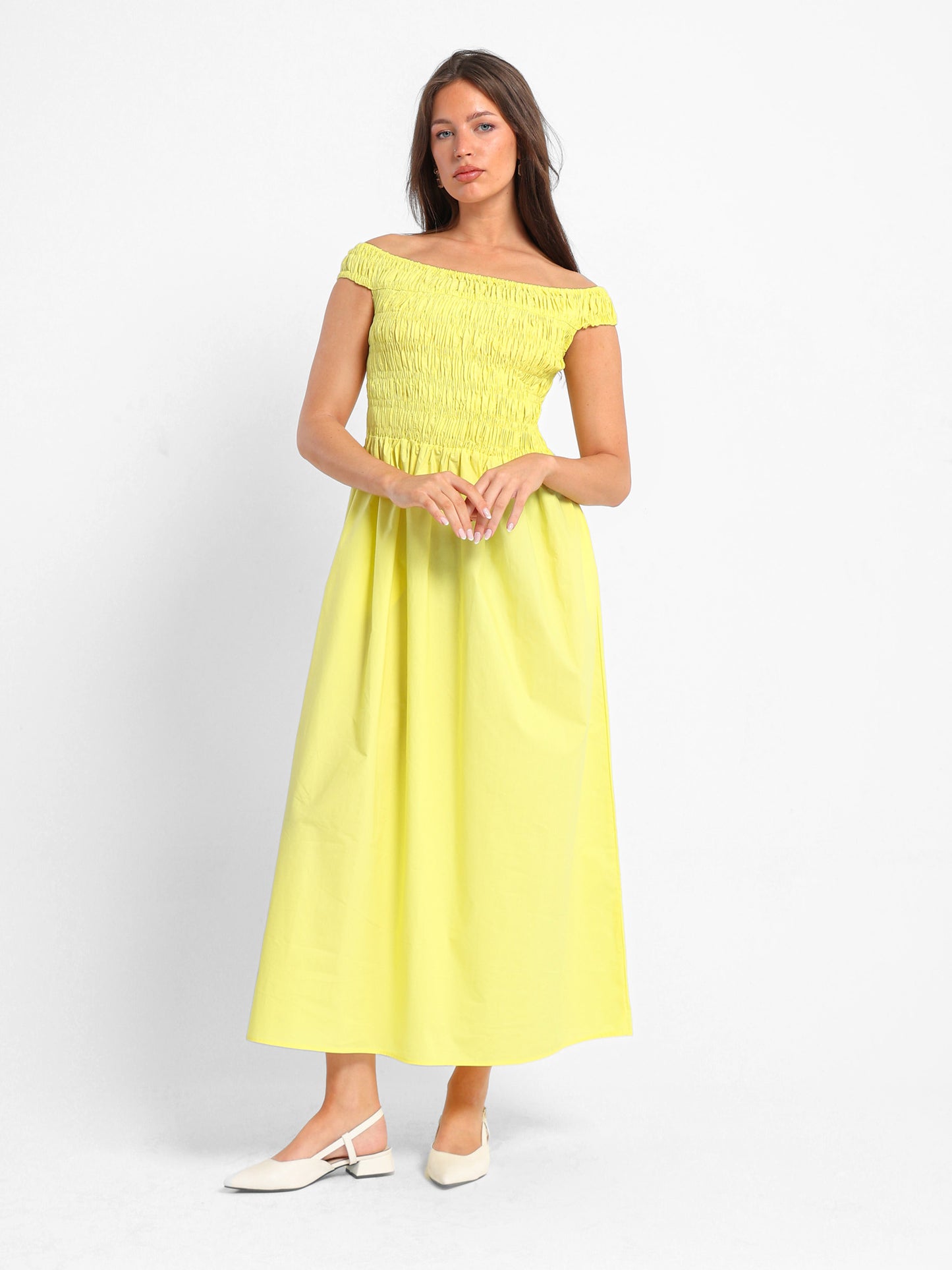 Off-Shoulder Smocked Dress