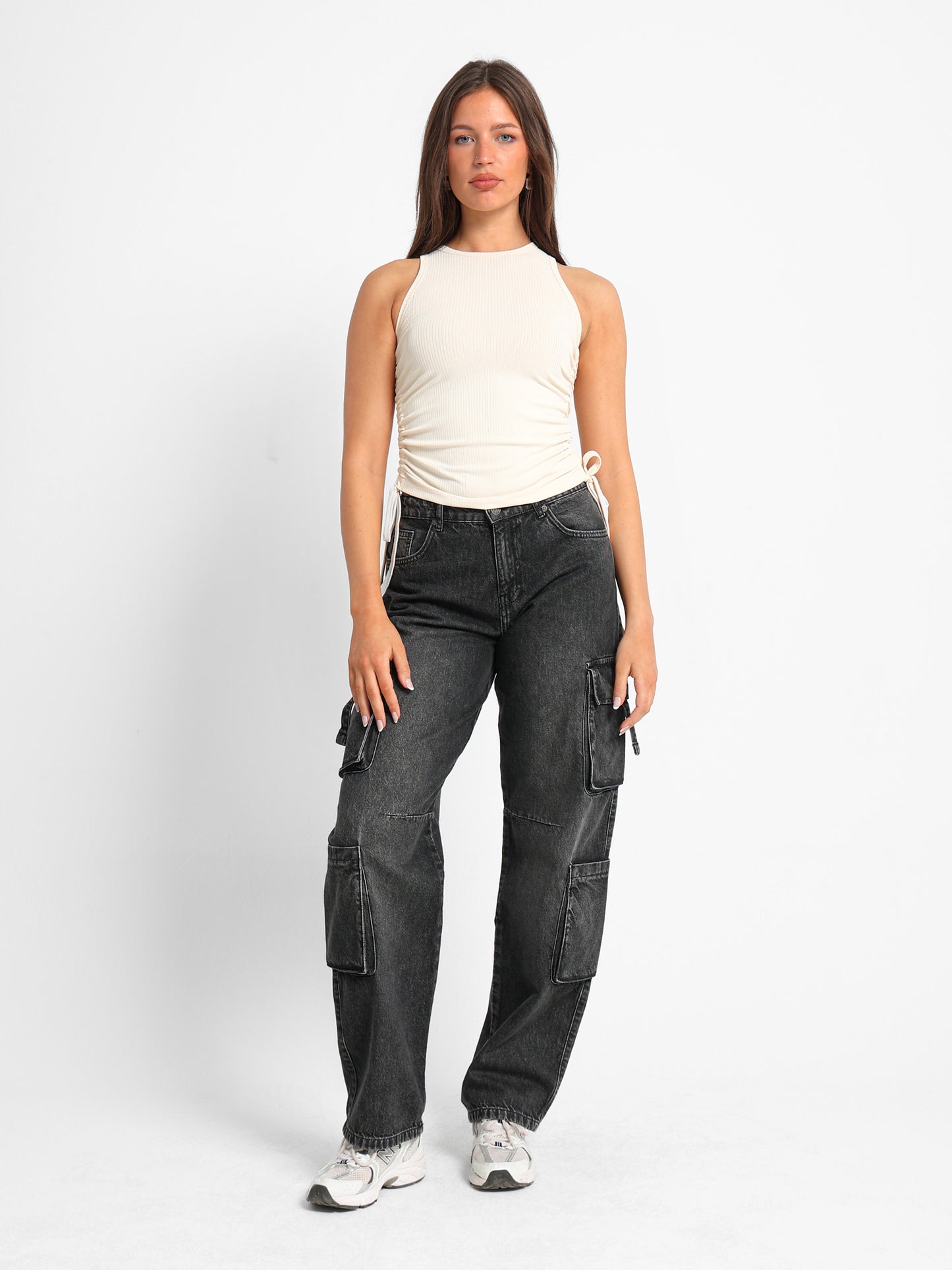 Sleeveless Ribbed Top with Drawstring