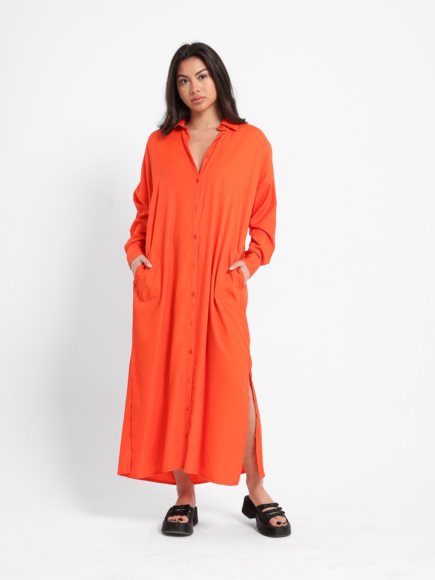 Long Shirt Dress with Slit Side