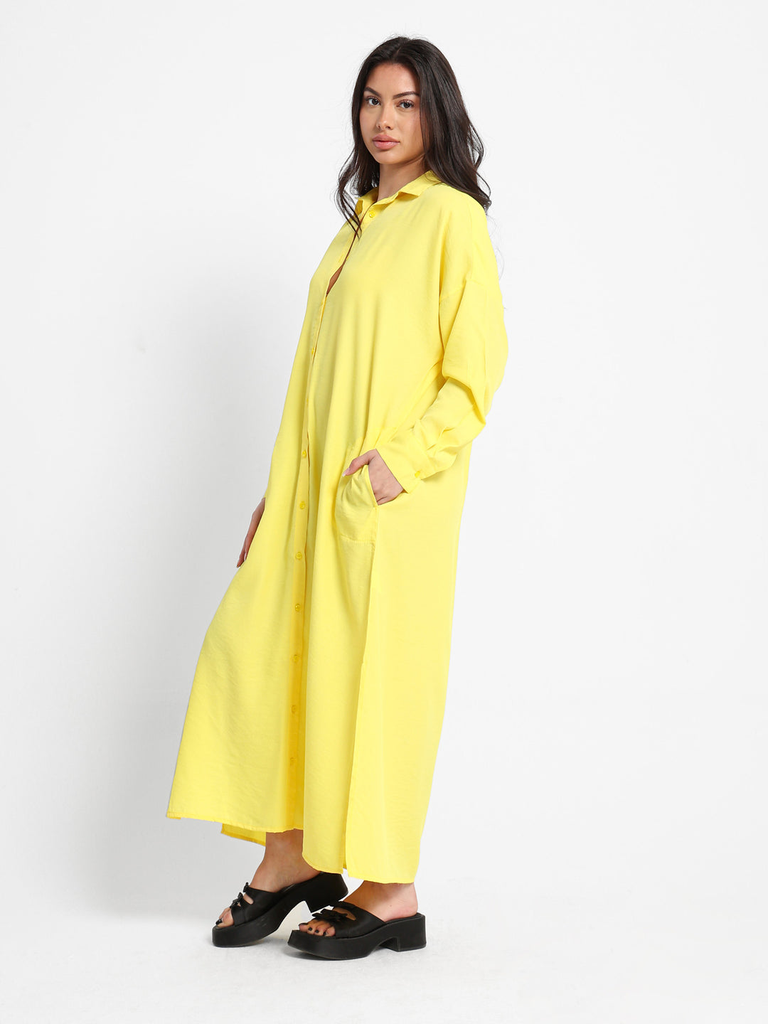long shirt dress with slits on the side Side Slit Long Sleeve Shirt Dress Blue Zone Planet