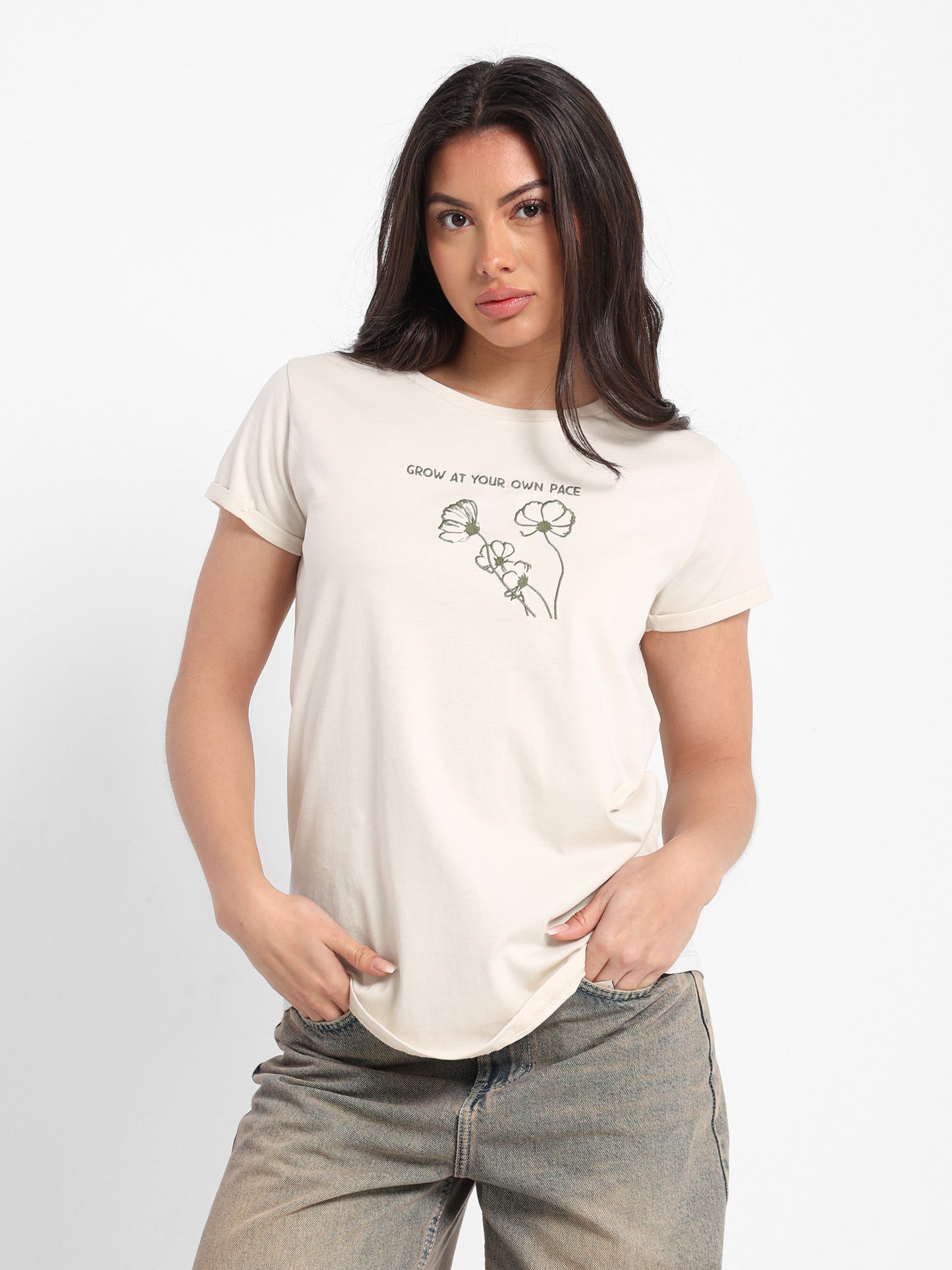 Grow at Your Own Pace Embroidered T-Shirt