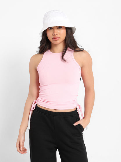 Sleeveless Ribbed Top with Drawstring