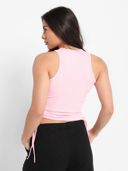 Sleeveless Ribbed Top with Drawstring