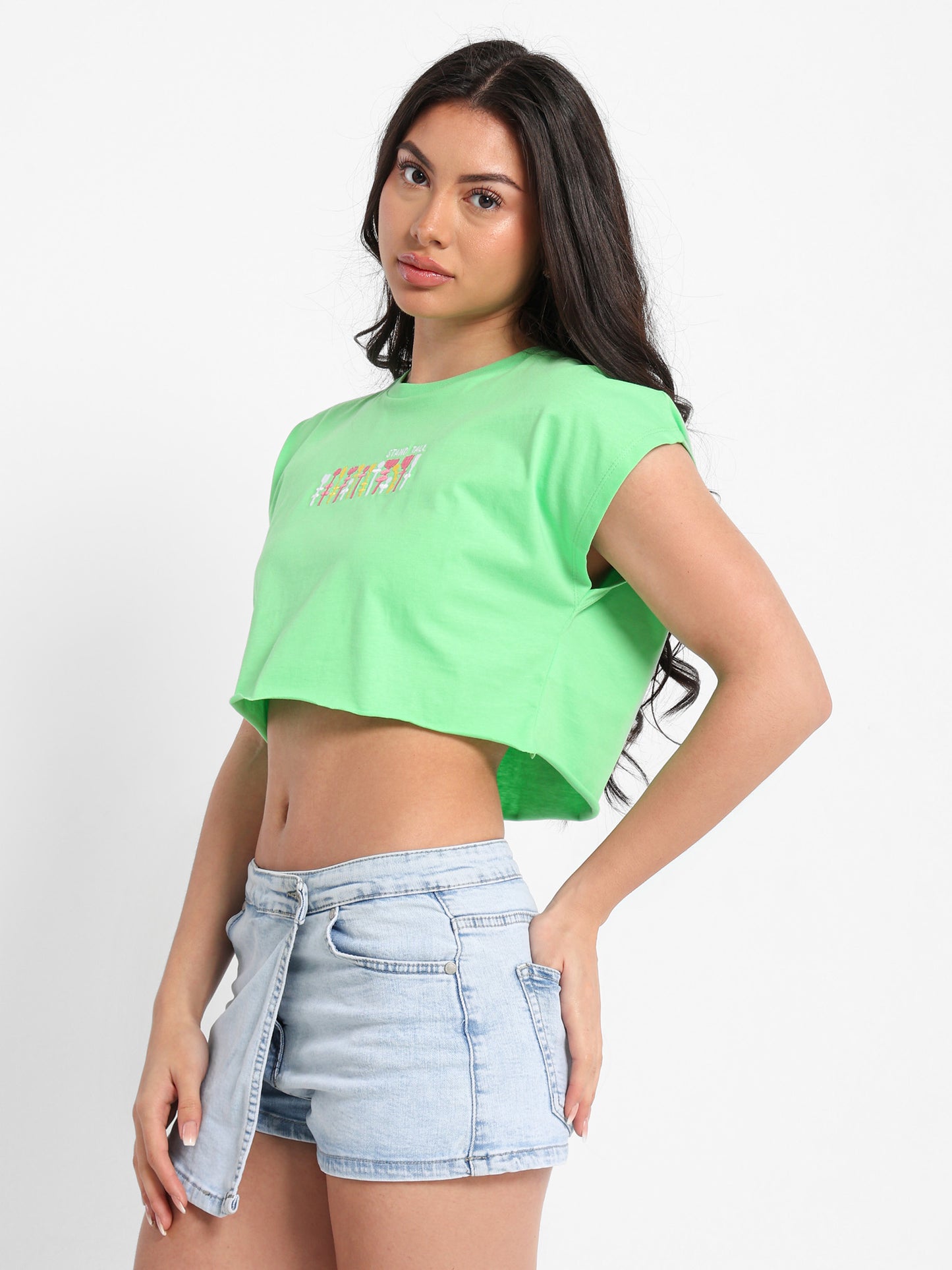 Small Floral Embroidered Cropped T-Shirt