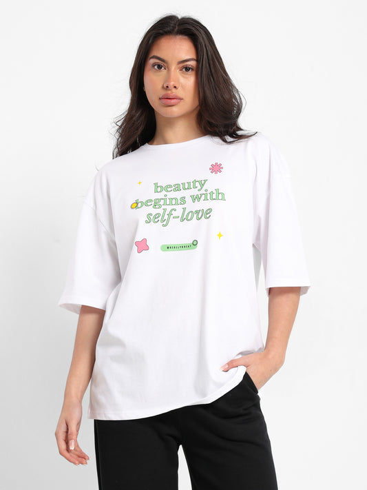 Oversized T-Shirt Heart Never Killed Print