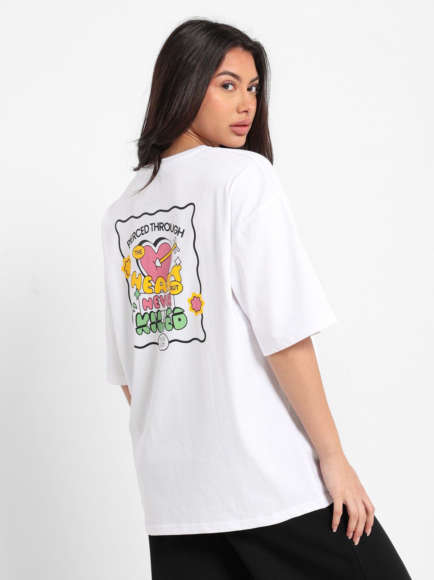 Oversized T-Shirt Heart Never Killed Print