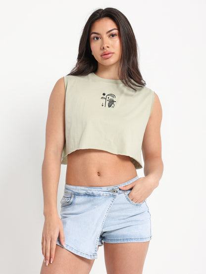 Embroidered Test Sleeveless T-Shirt