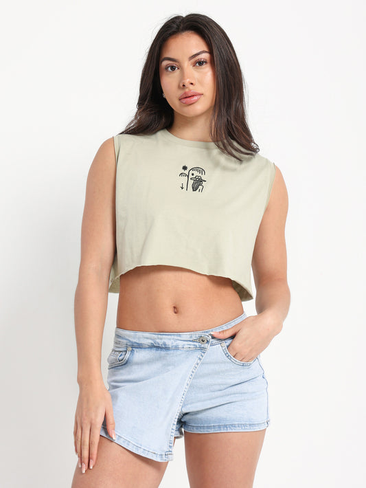 Embroidered Test Sleeveless T-Shirt