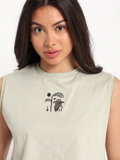 Embroidered Test Sleeveless T-Shirt