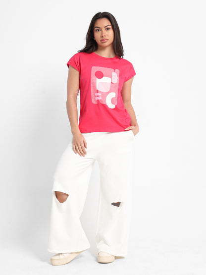 Colorful Abstract Shapes Print Cap Sleeve T-Shirt