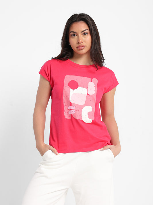 Colorful Abstract Shapes Print Cap Sleeve T-Shirt
