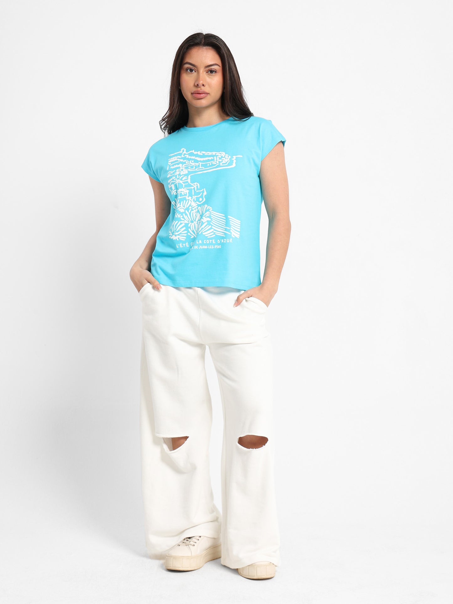 Beach and Palm Trees Cap Sleeve T-Shirt