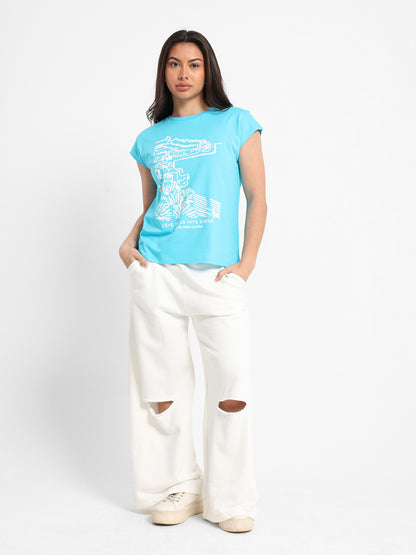 Beach and Palm Trees Cap Sleeve T-Shirt