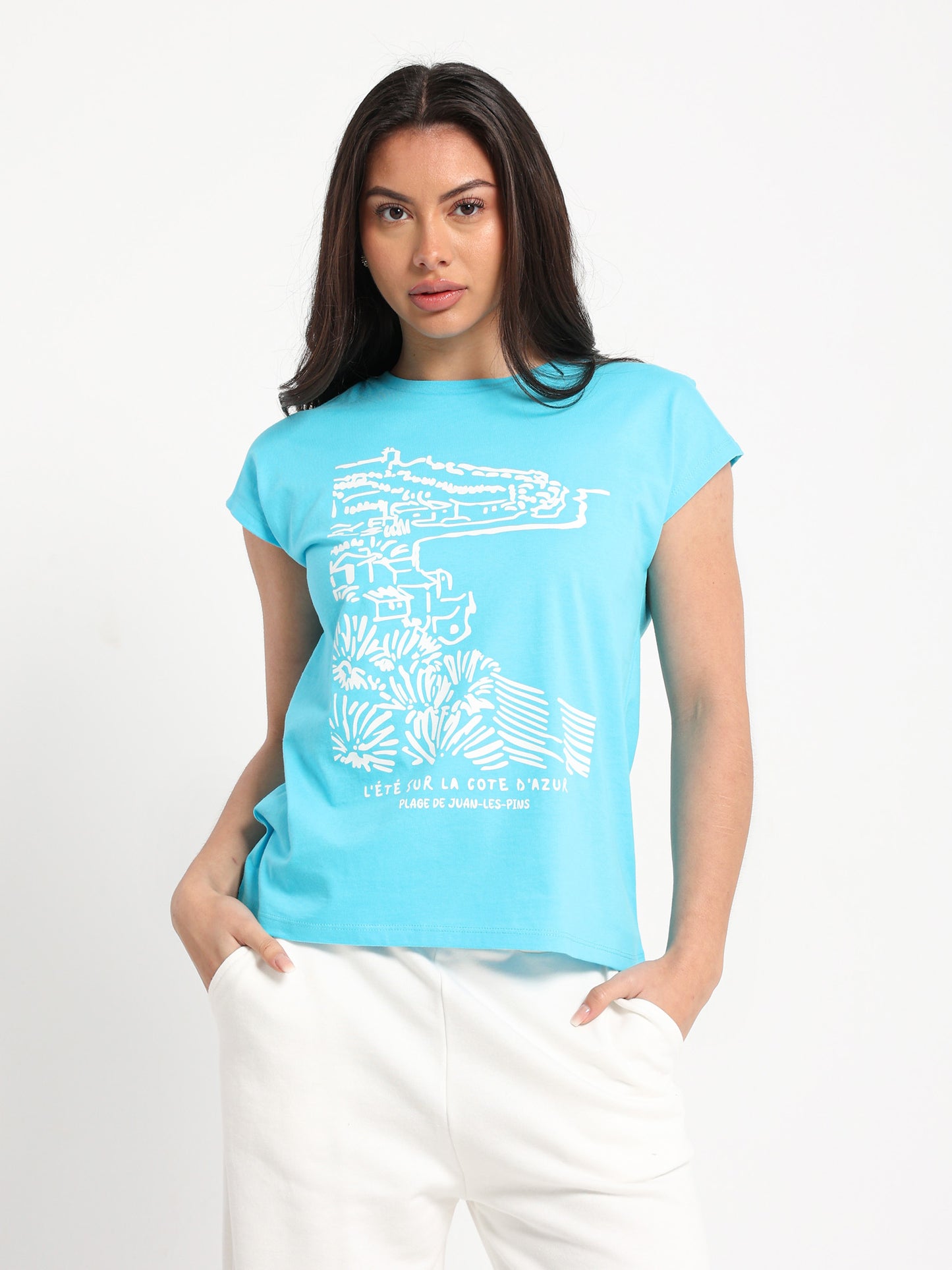 Beach and Palm Trees Cap Sleeve T-Shirt