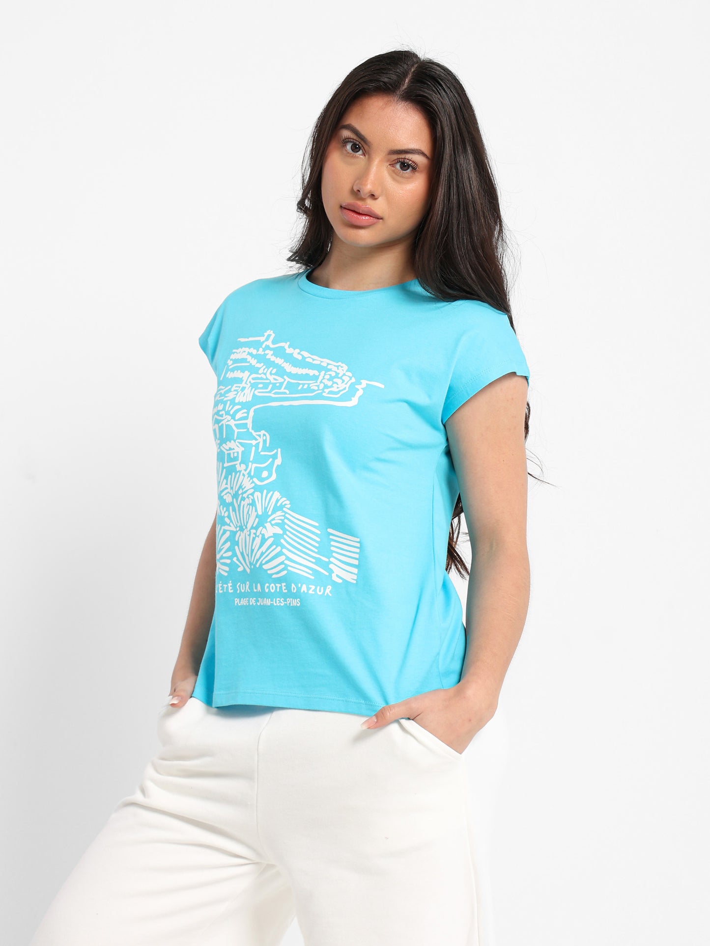 Beach and Palm Trees Cap Sleeve T-Shirt