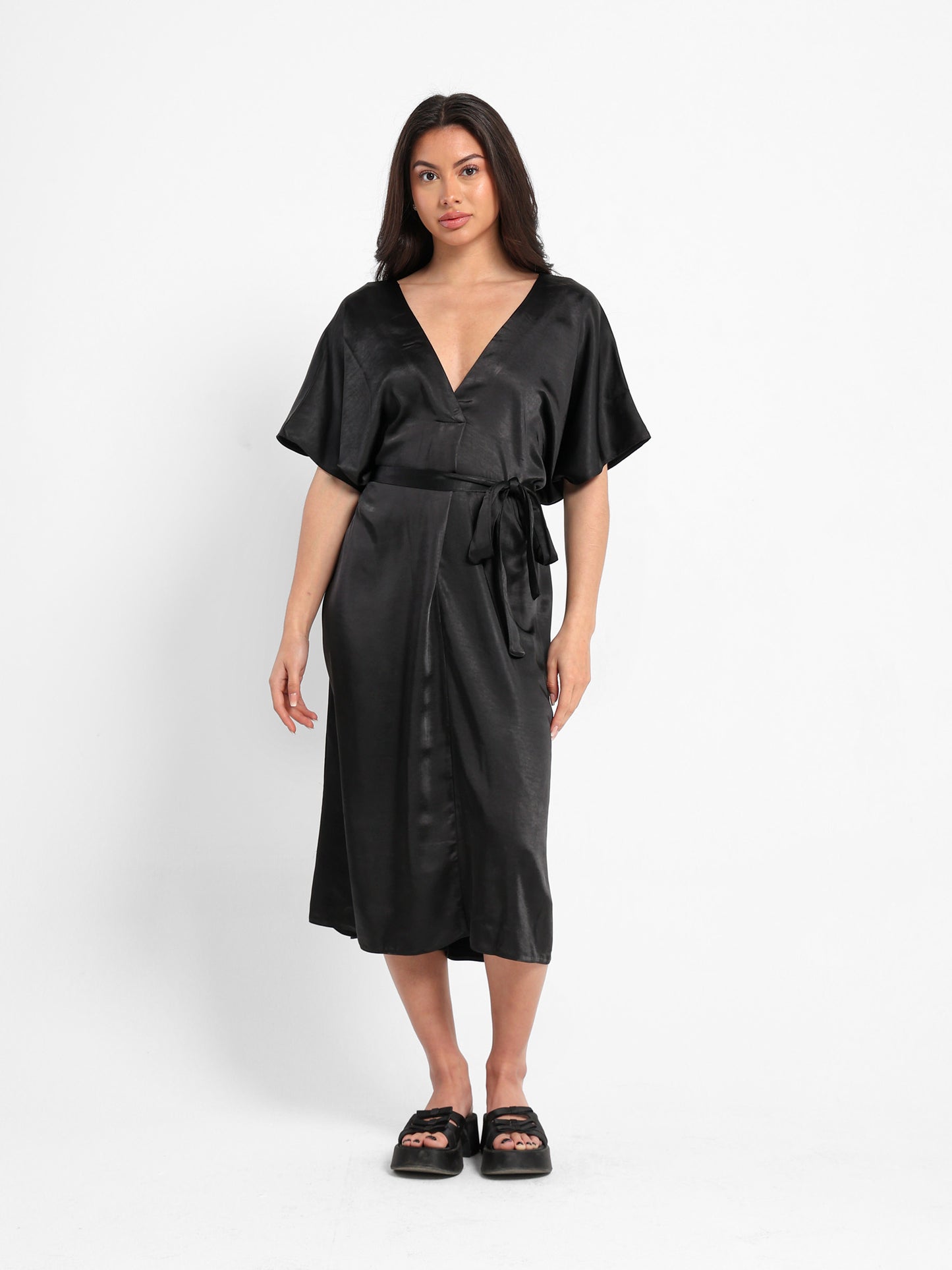 V-Neck Loose Midi Dress