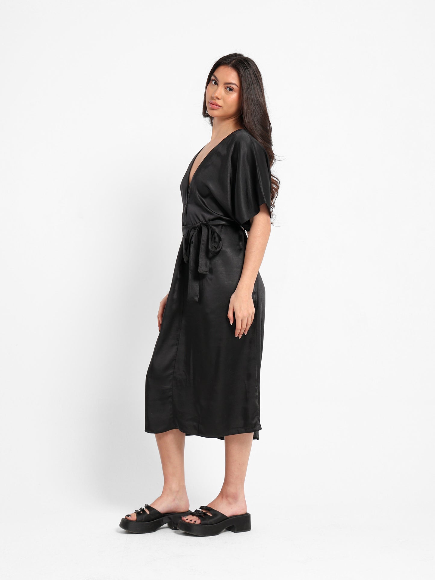 V-Neck Loose Midi Dress