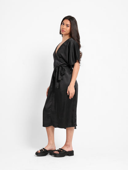 V-Neck Loose Midi Dress