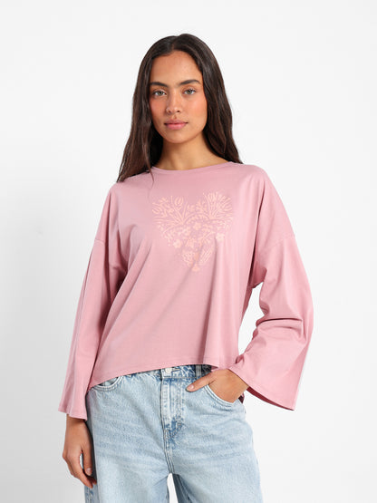 Floral Heart Print Long Sleeve T-Shirt