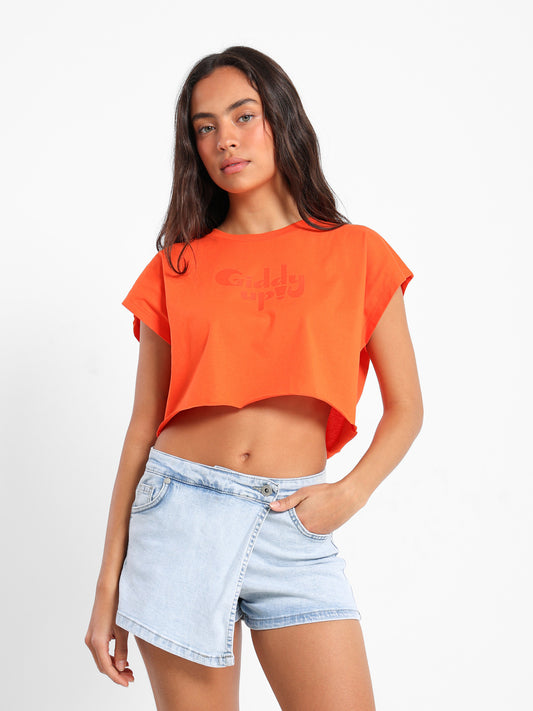 Giddy Up Print Cropped T-Shirt