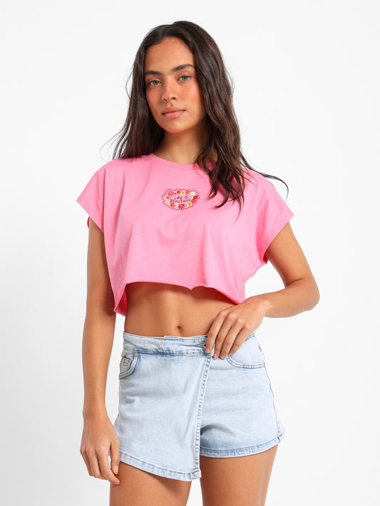 Floral Embroidered Cropped T-Shirt