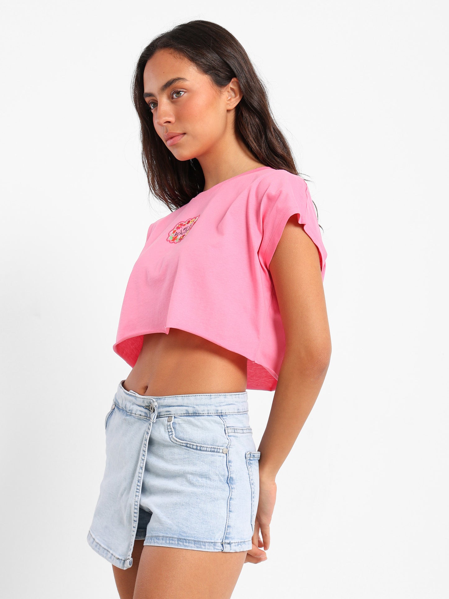 Floral Embroidered Cropped T-Shirt