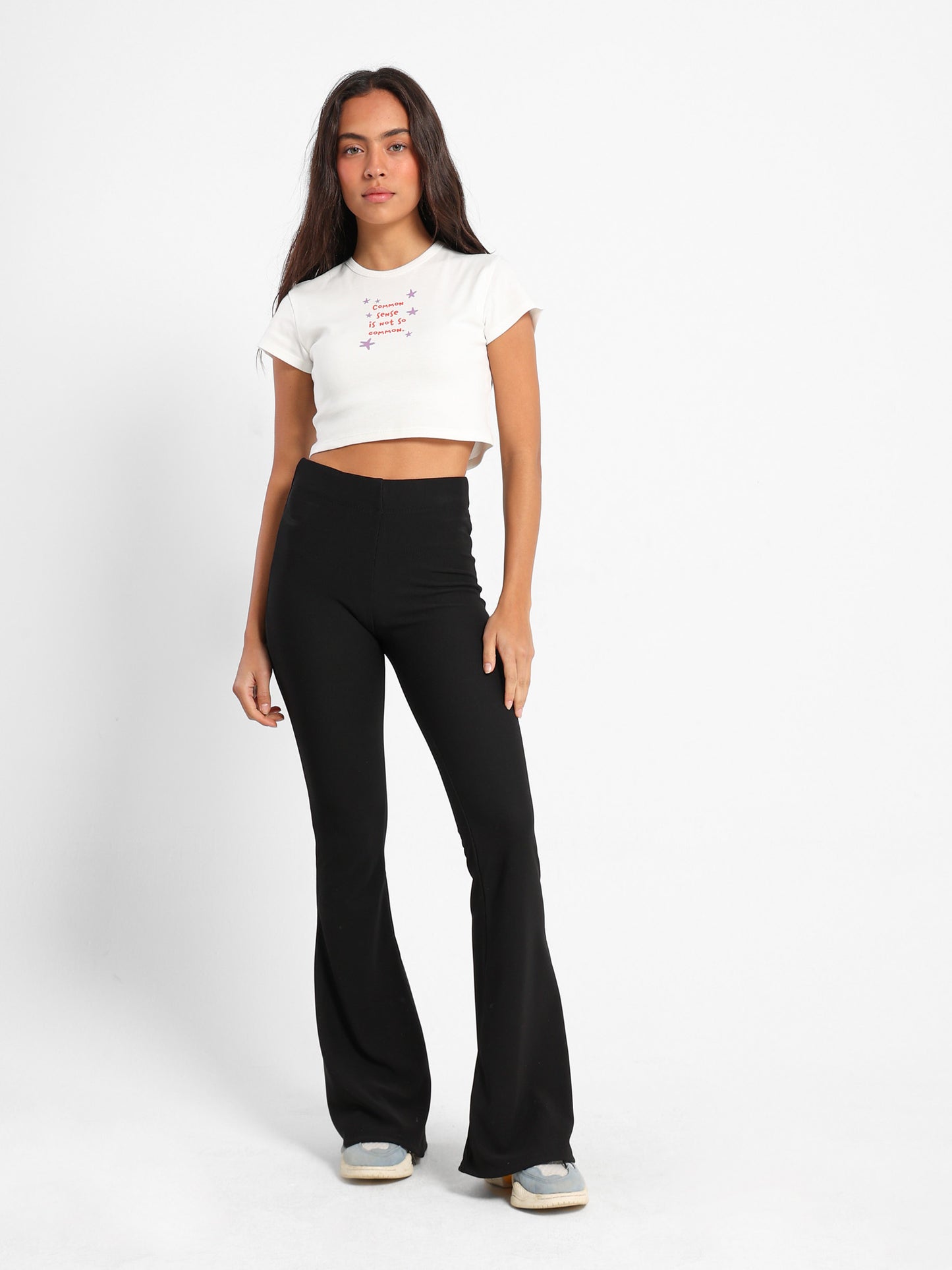 Front Text Print Cropped T-Shirt