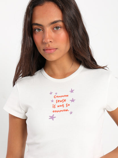 Front Text Print Cropped T-Shirt