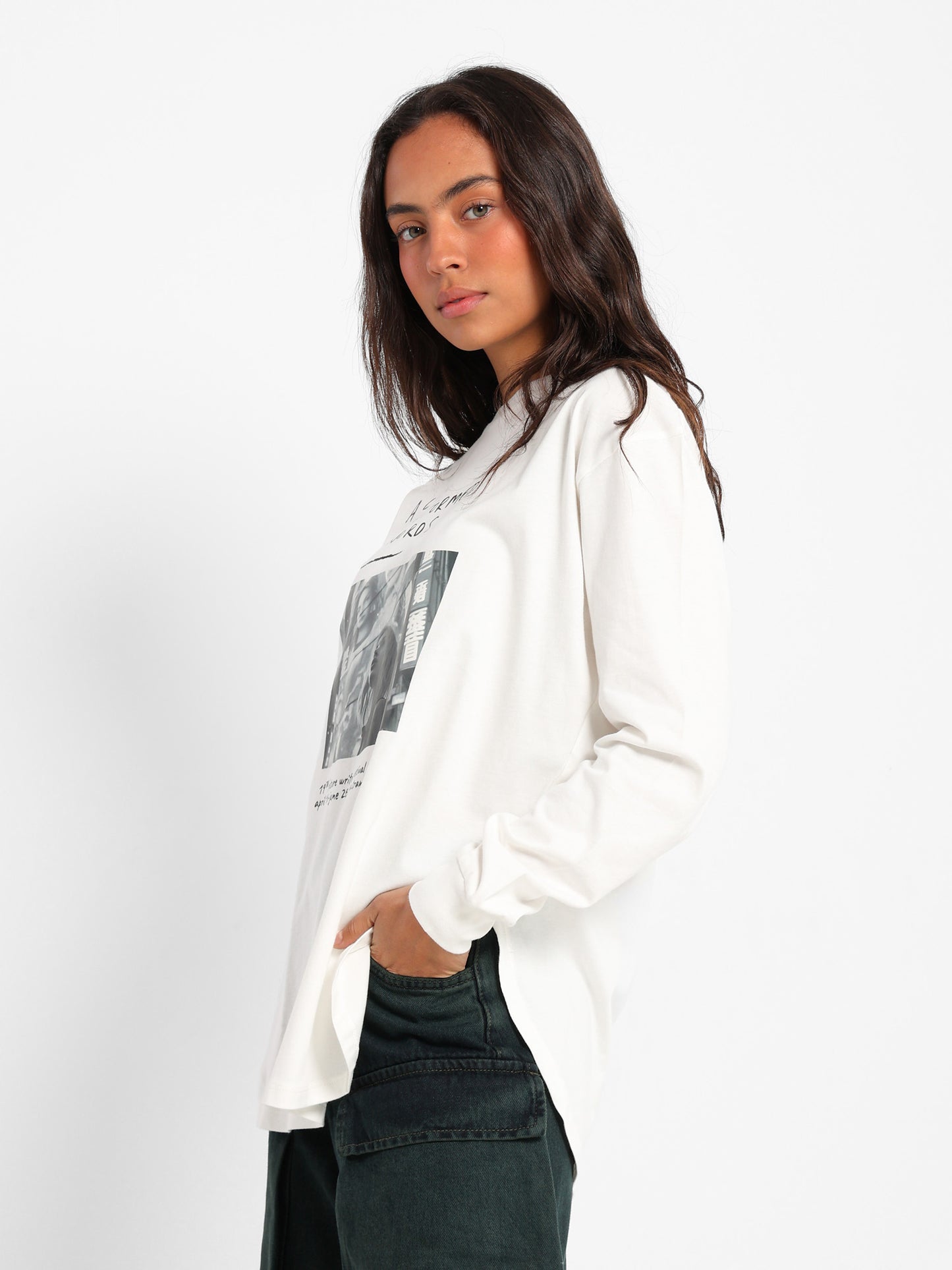 Text on Photo Oversized Long Sleeve T-Shirt