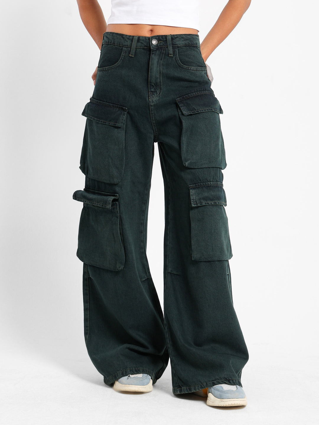 Wide Leg Cargo Jeans with Multiple Pockets