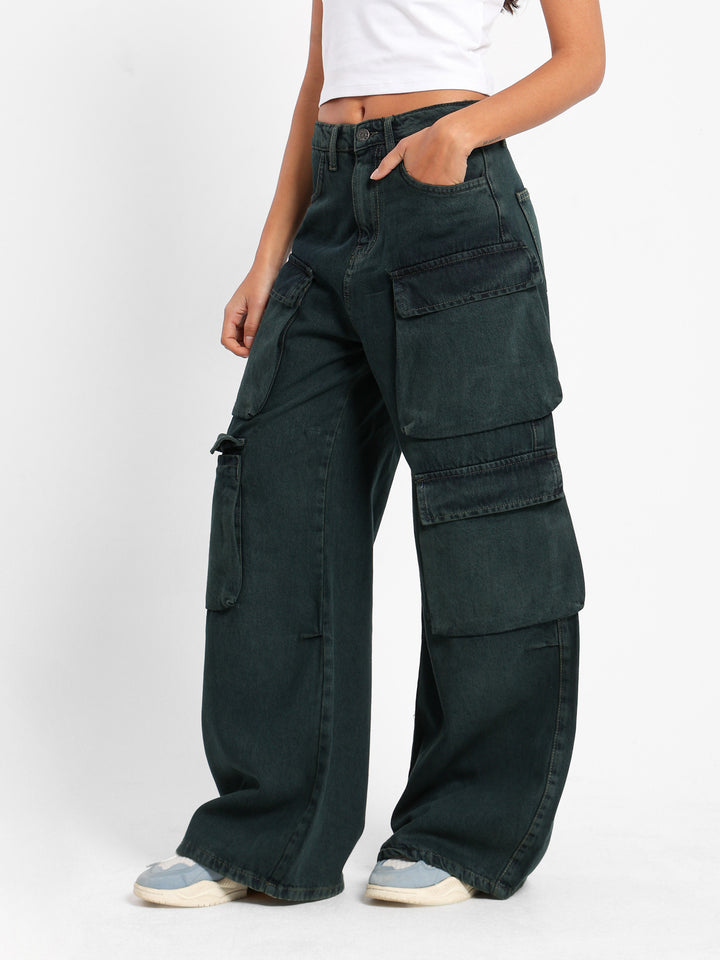 Wide Leg Cargo Jeans with Multiple Pockets