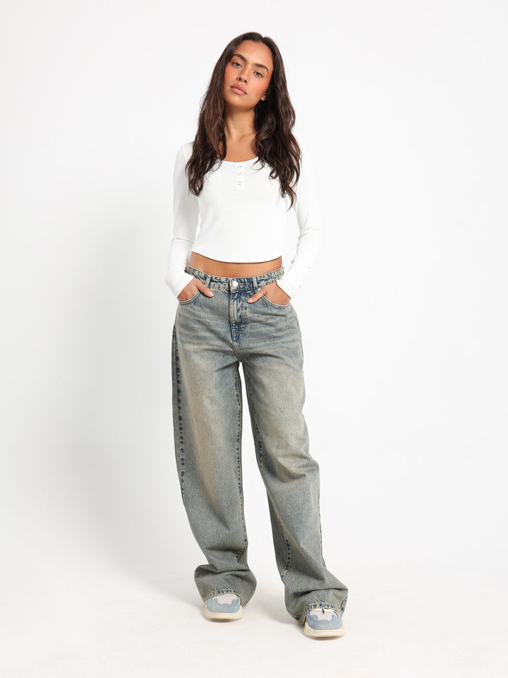 Front Button Ribbed Top