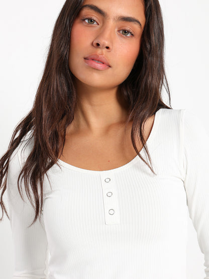 Front Button Ribbed Top