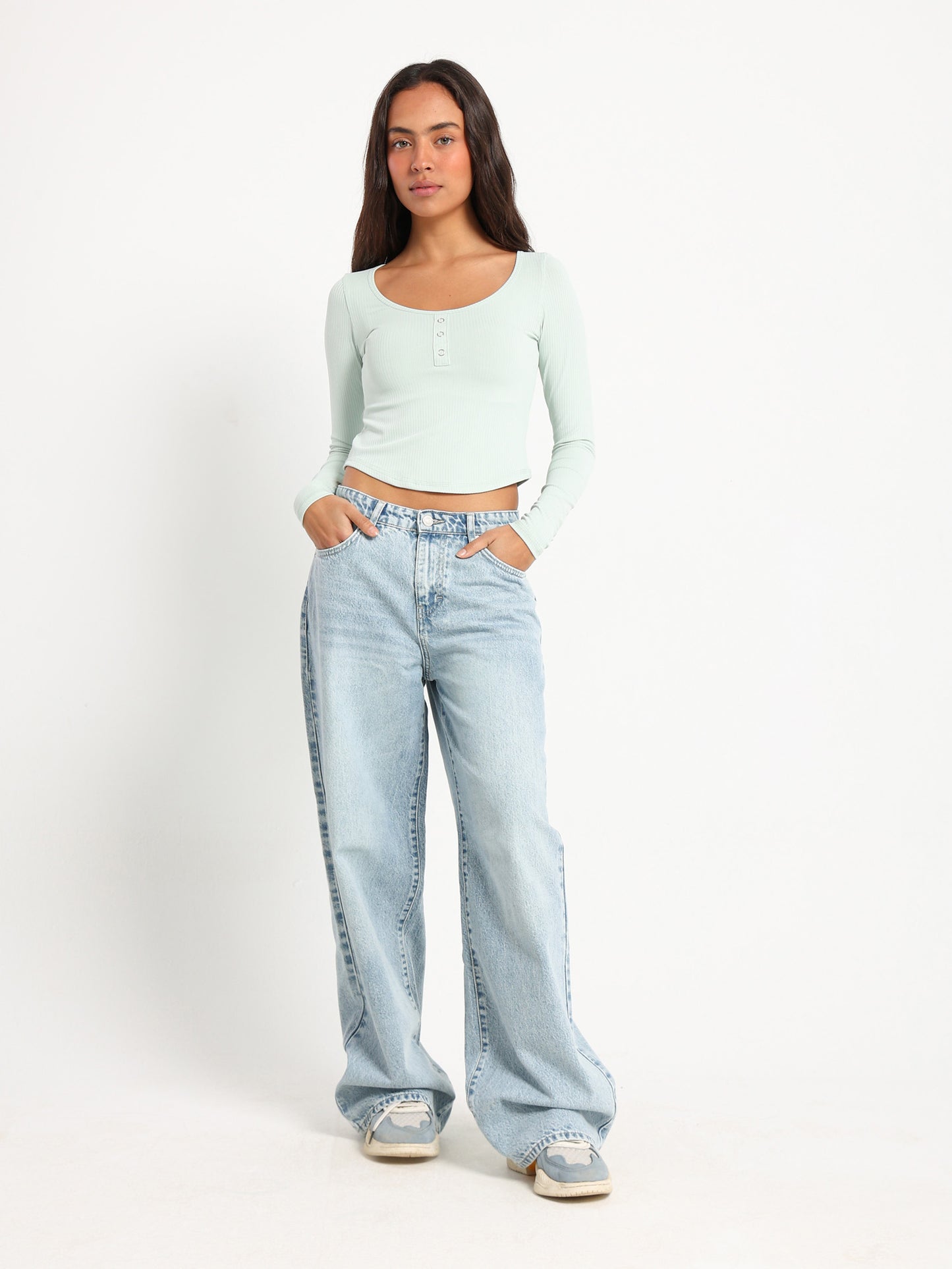 Front Button Ribbed Top