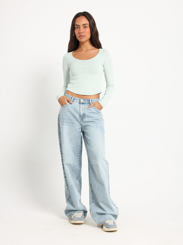 Front Button Ribbed Top