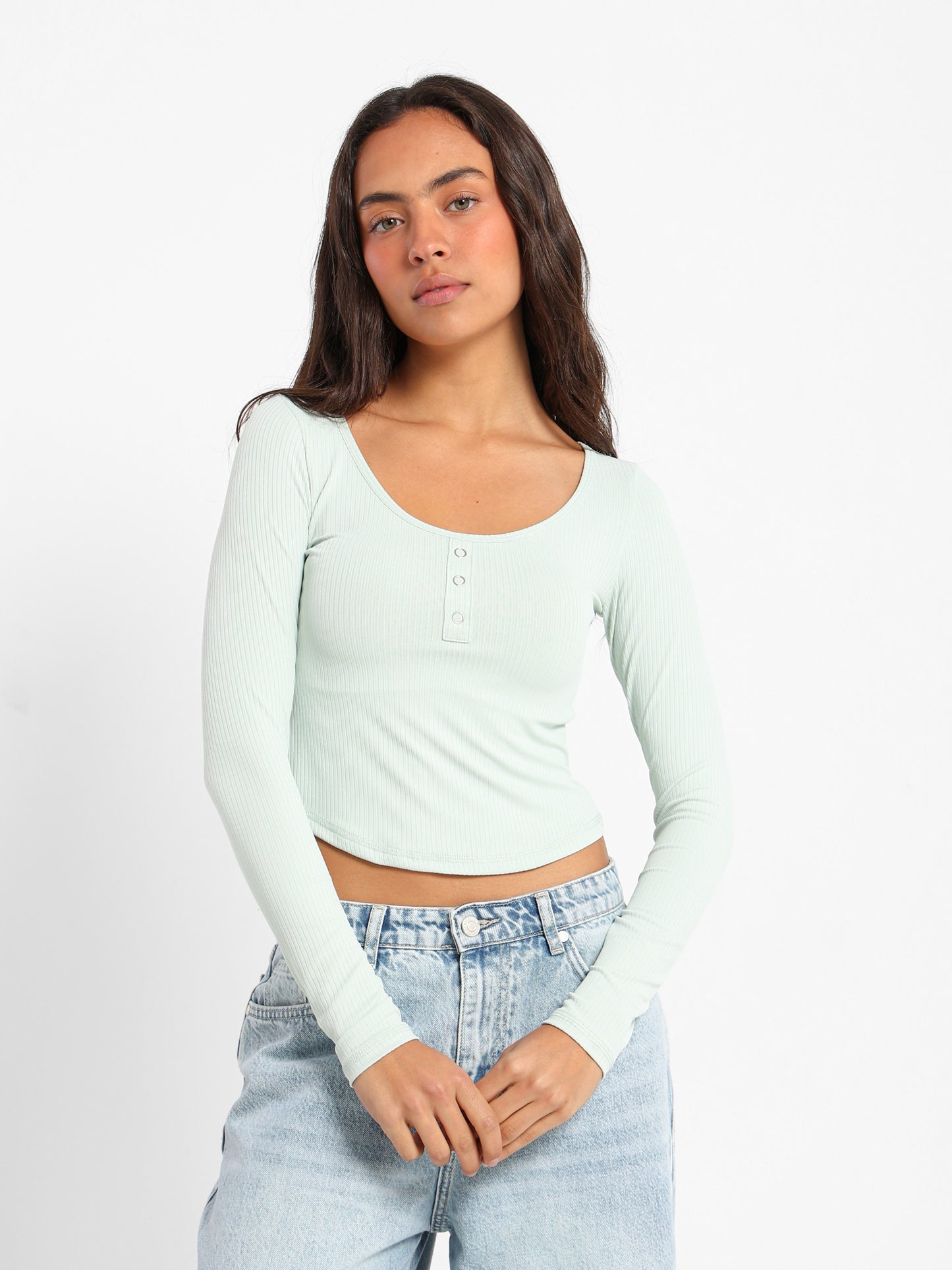 Front Button Ribbed Top