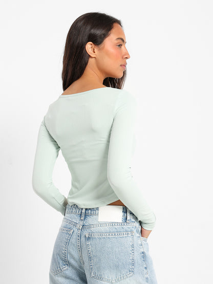 Front Button Ribbed Top