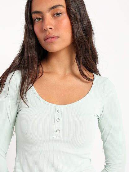 Front Button Ribbed Top