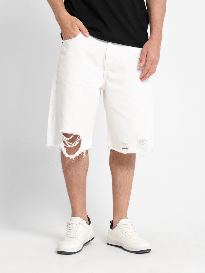 Ribbed Denim Shorts
