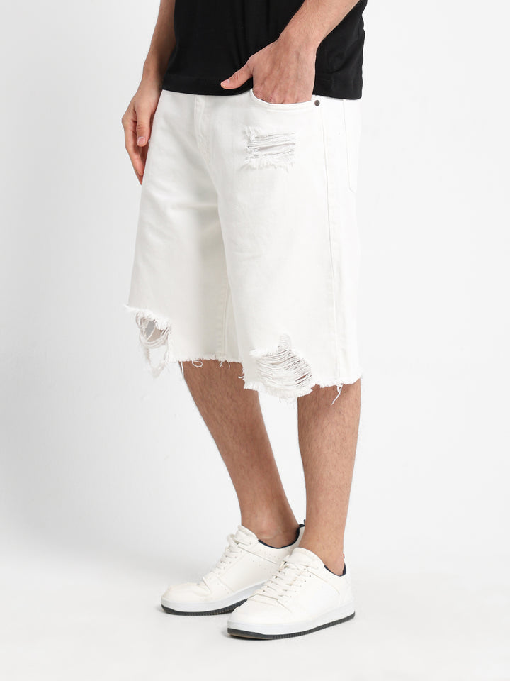 Ribbed Denim Shorts