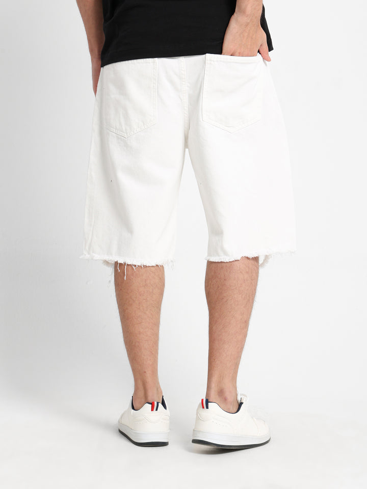 Ribbed Denim Shorts