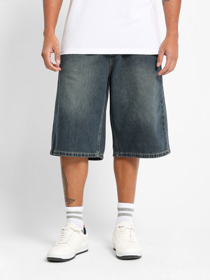 Basic Denim Shorts with Hidden Waist Cord