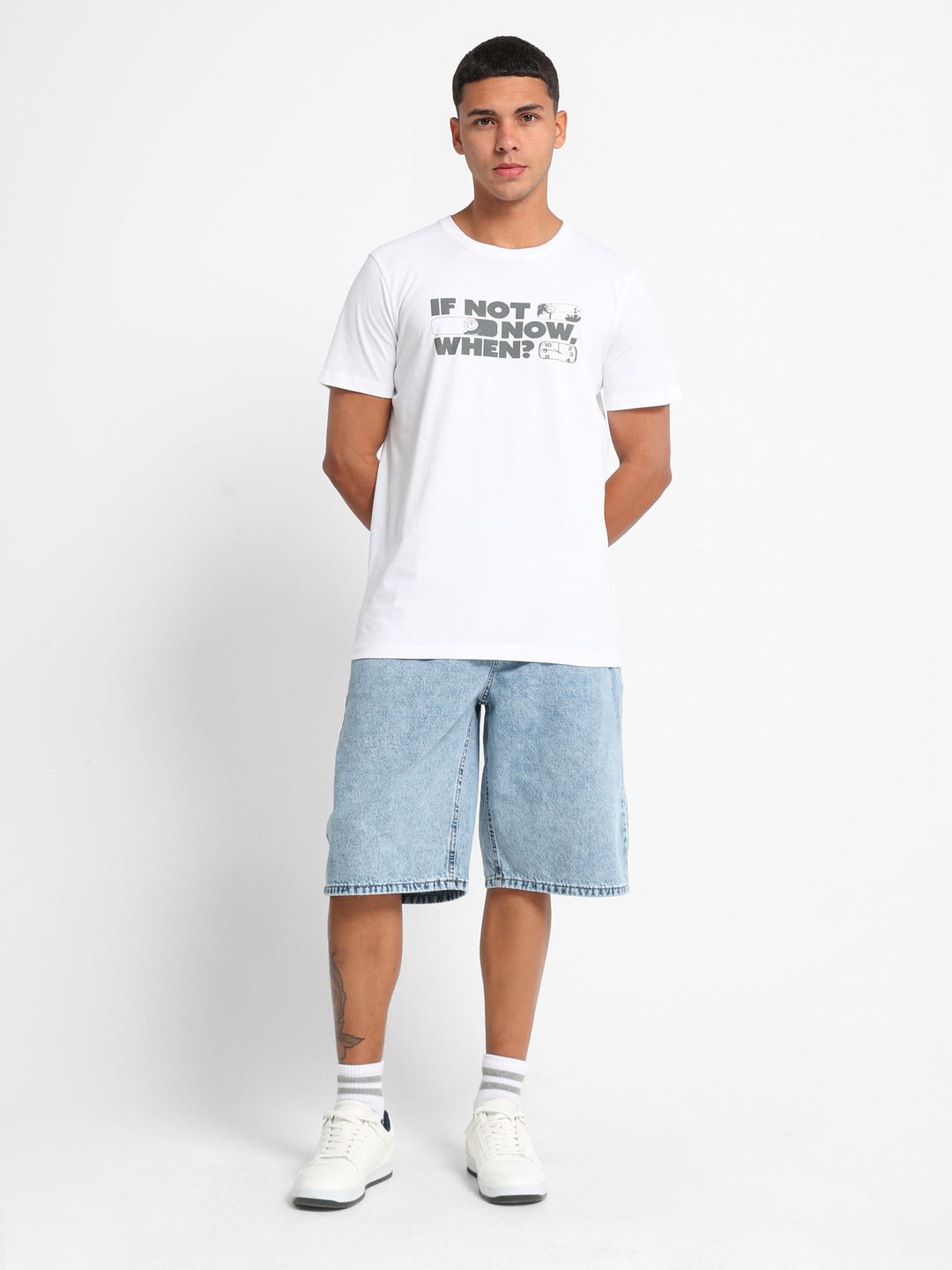 Basic Denim Shorts with Hidden Waist Cord