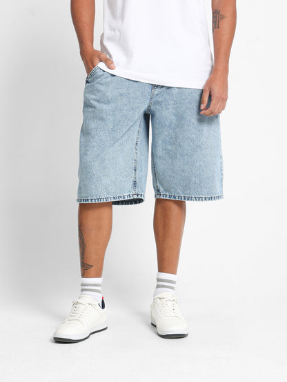 Basic Denim Shorts with Hidden Waist Cord