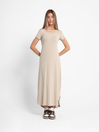Long T-Shirt Dress with Round Neck
